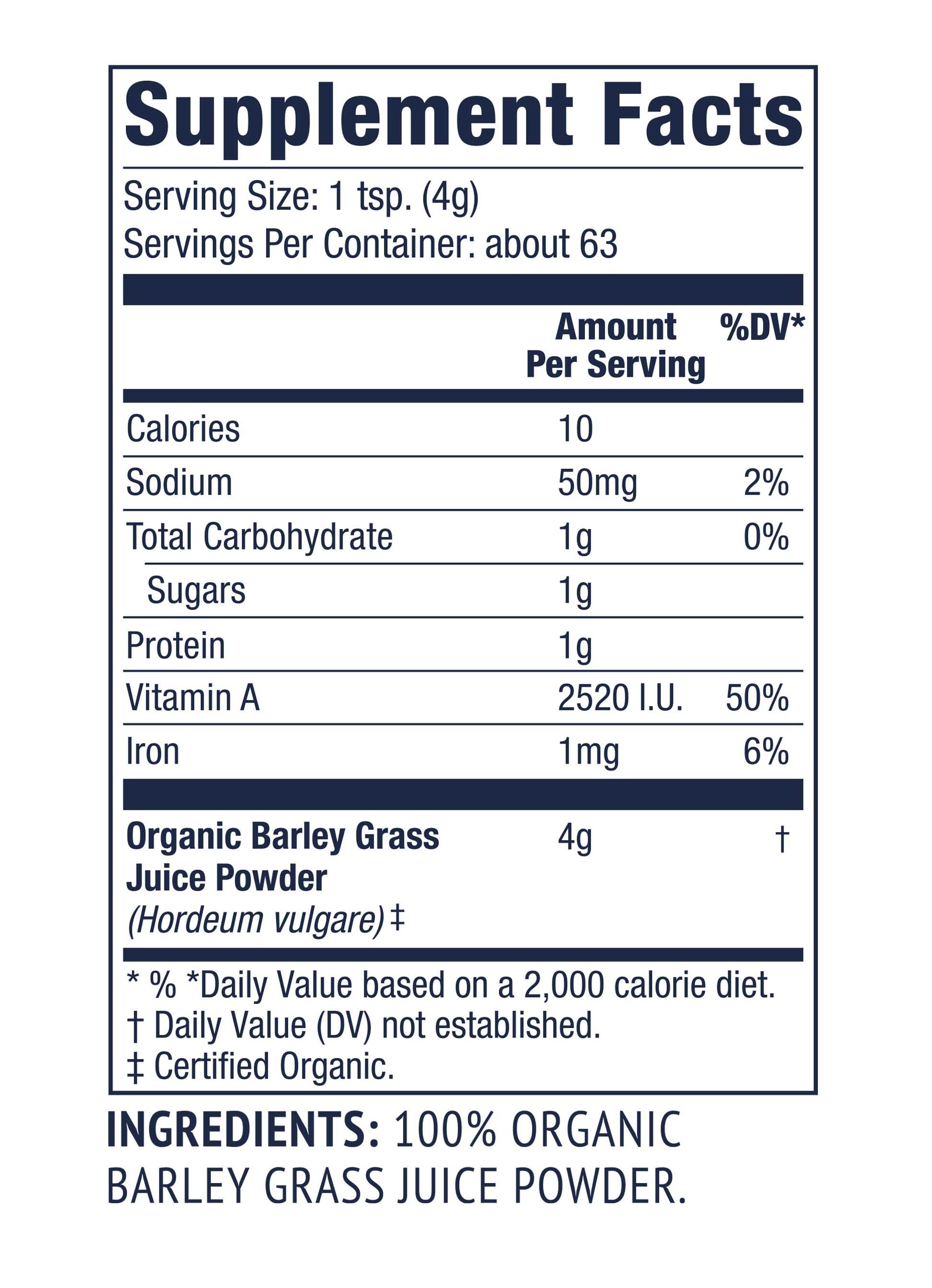 Vimergy Barley Grass Juice Powder 250g Supplements Label