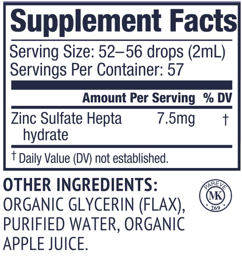 Vimergy Organic Zinc 115ml Supplements Label