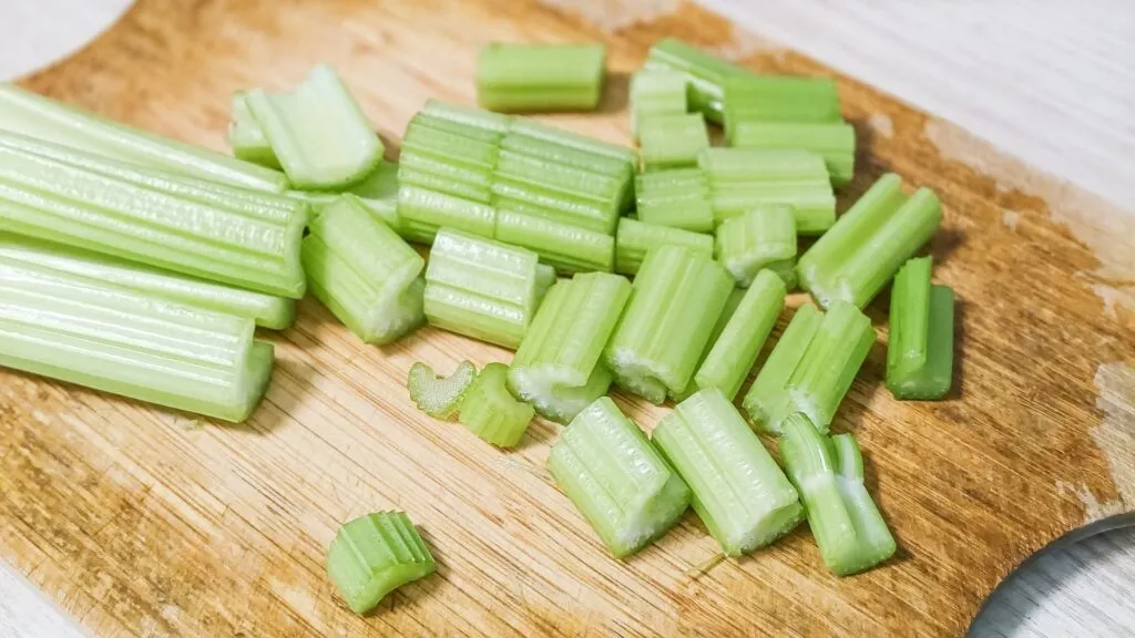 chopped celery stalks for celery juicing