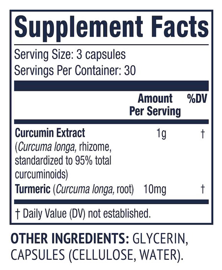 Vimergy Curcumin with Turneric 90 capsules Supplements Tables