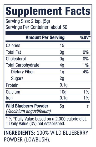Vimergy Wild Blueberry Powder 250g Supplements Label
